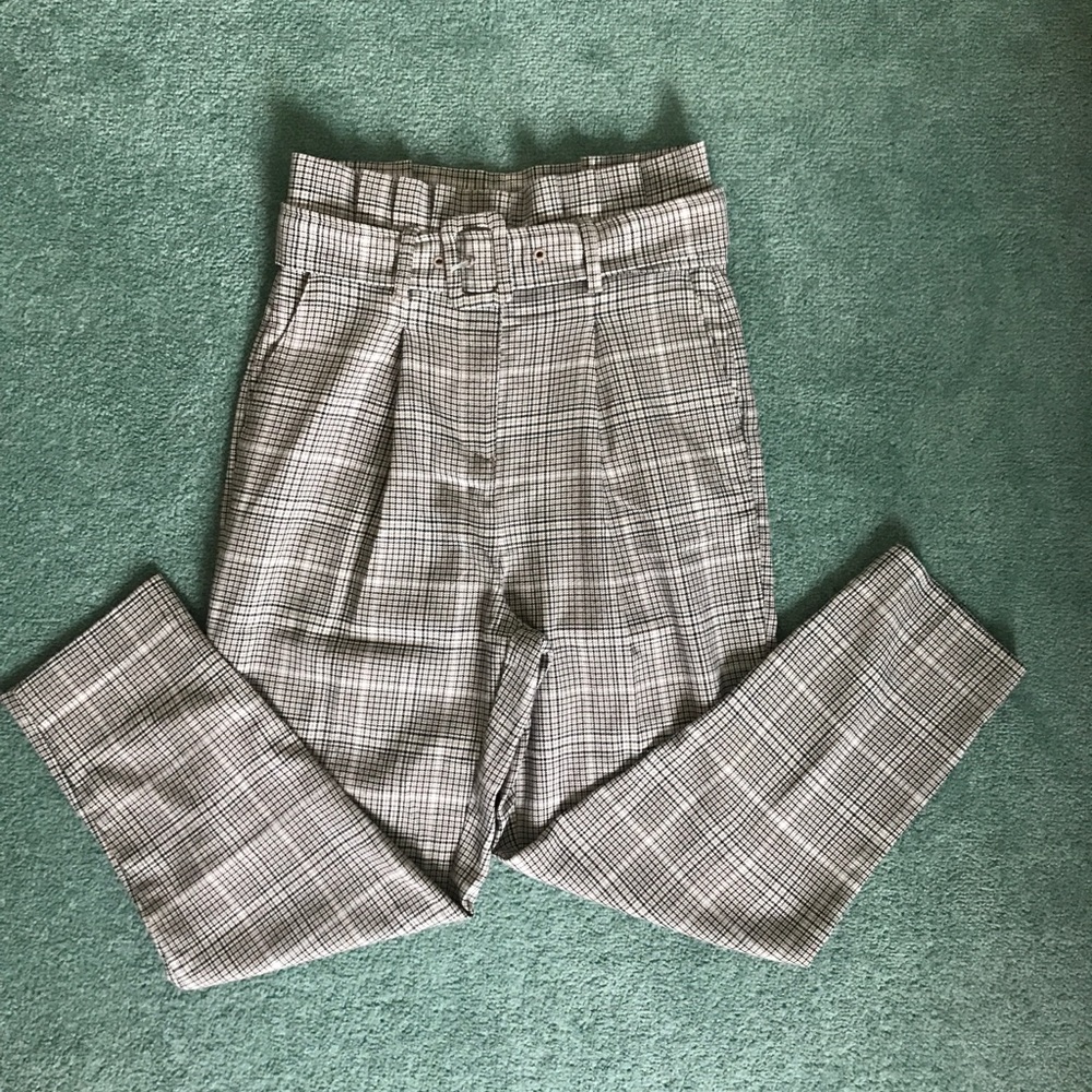 High waisted plaid trousers